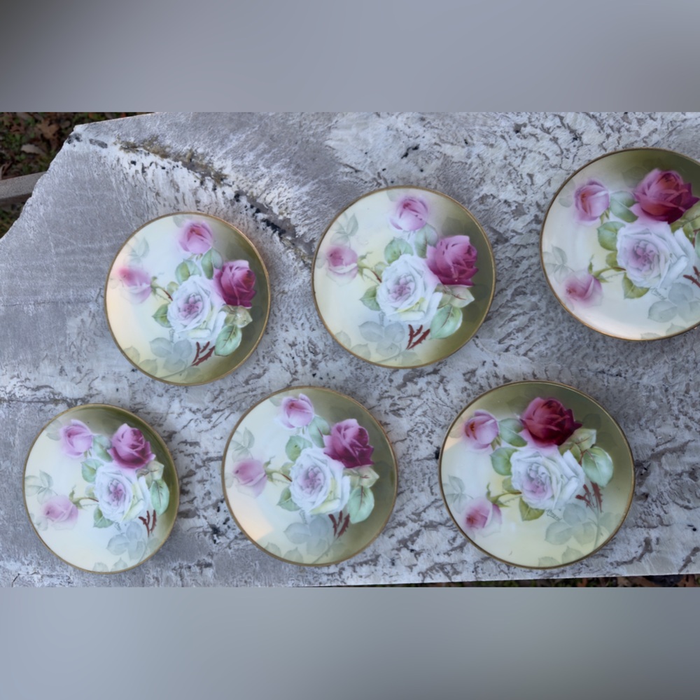 Set of 6 Bavarian Dessert Plates Numbered by Artist